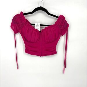 Windsor Ruffle Mesh Off Shoulder Corset Top Fuchsia Pink Fairy Y2k 90's M